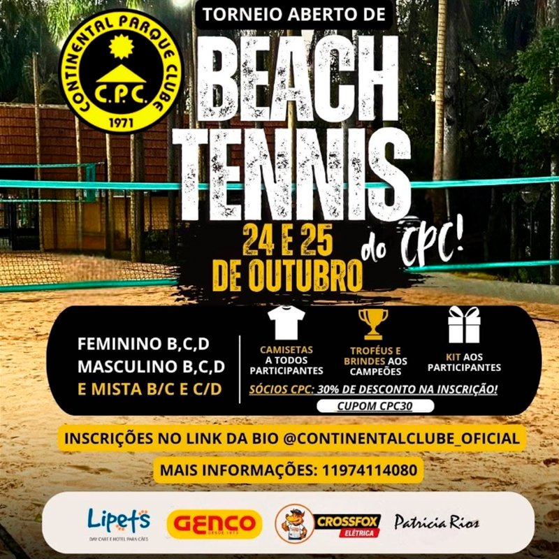 Torneio Aberto de Beach Tennis do Continental Parque Clube!